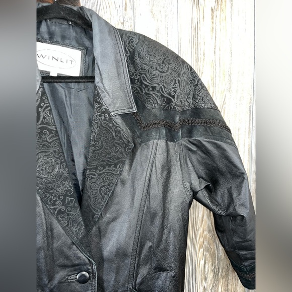 Vintage 80s Winlit black leather trench coat - Picture 3 of 10